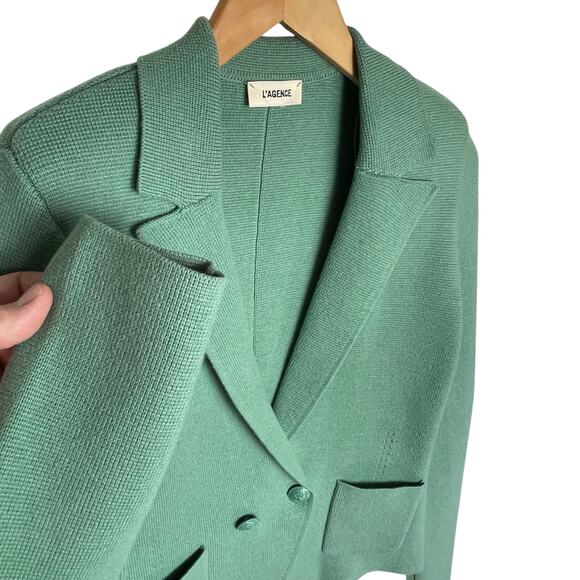 L’AGENCE Women’s Sophia Knit Pocket front Double Button Blazer Green - Picture 5 of 8